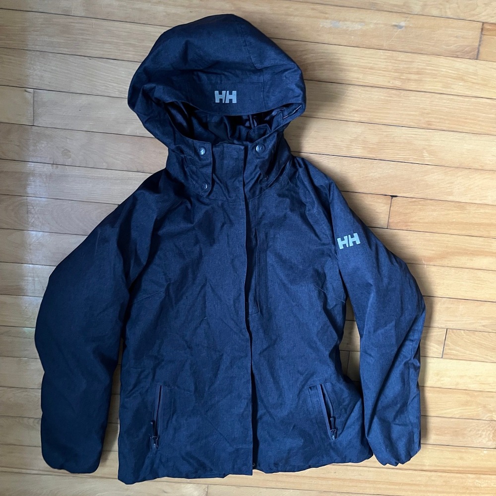 Helly Hansen Mens XS Navy Blue Heathered Fleece Lined Hooded Jacket Regular Fit